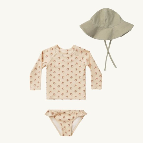 NWT - Rylee + Cru vintage fleur rashguard set + Quincy Mae sun hat​​